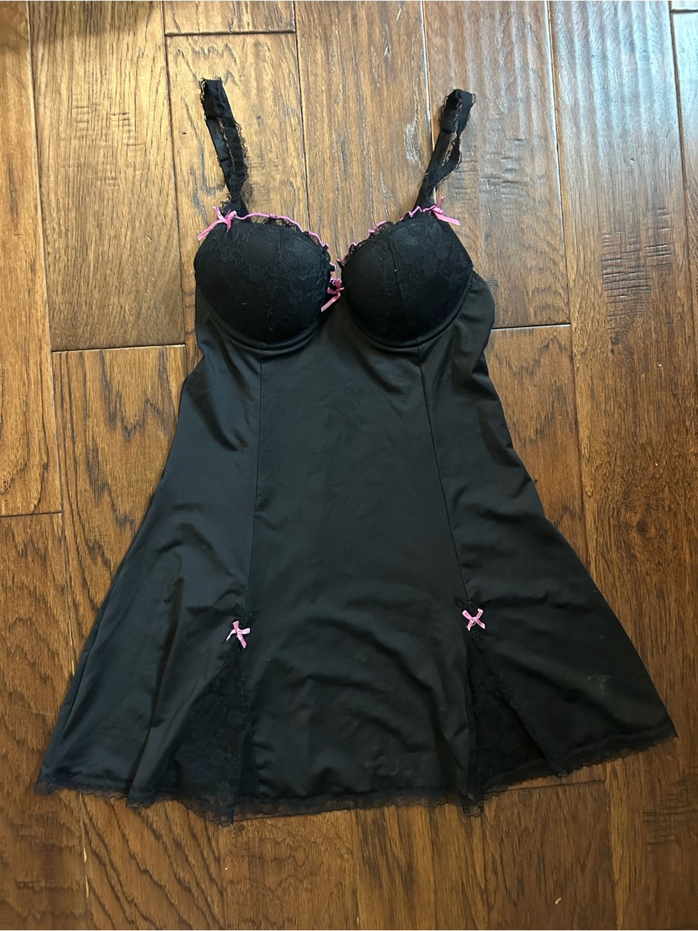 Playboy Black Lace-Trim Babydoll Chemise with Pink Accents - Picture 1 of 6